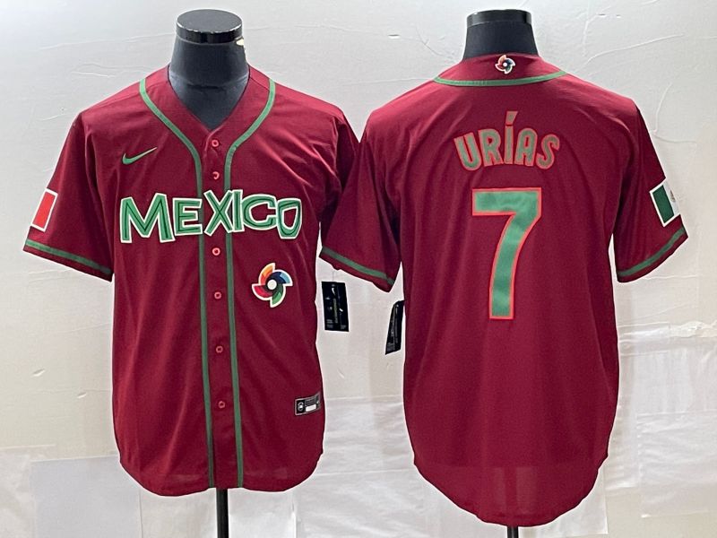 Men 2023 World Cub Mexico #7 Urias Red green Nike MLB Jersey13